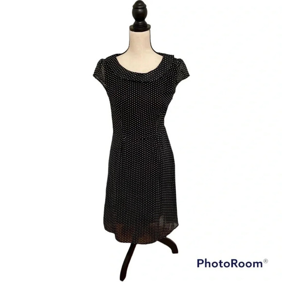 H&M Dresses & Skirts - H & M Black White Dot Dress Zip Side Button Detailing Collar Below Knee Career 8